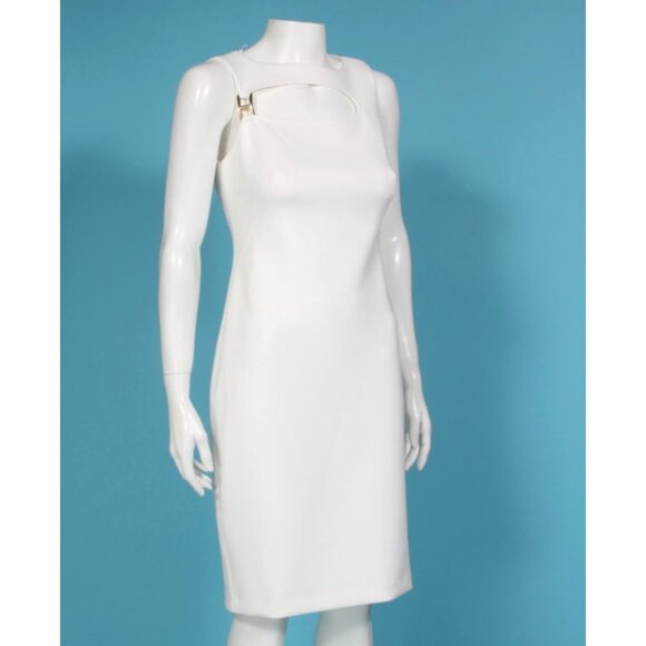 New H HALSTON White Womens Sleeveless Open Neckline Scuba Dress sz 2 NWT /218 - Picture 10 of 11